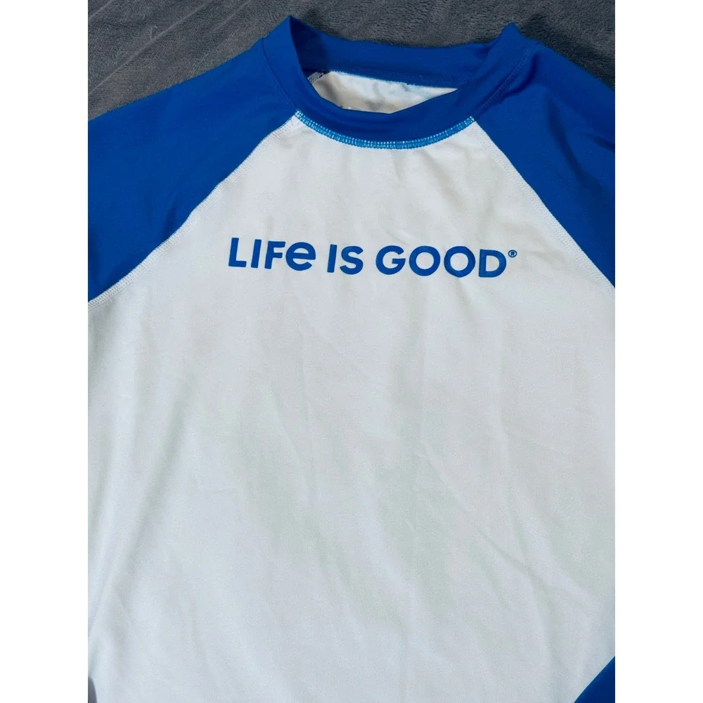 Life is Good Size 10 White‎ Blue Long Sleeve Rash Guard Kid Boys Swim Cruise